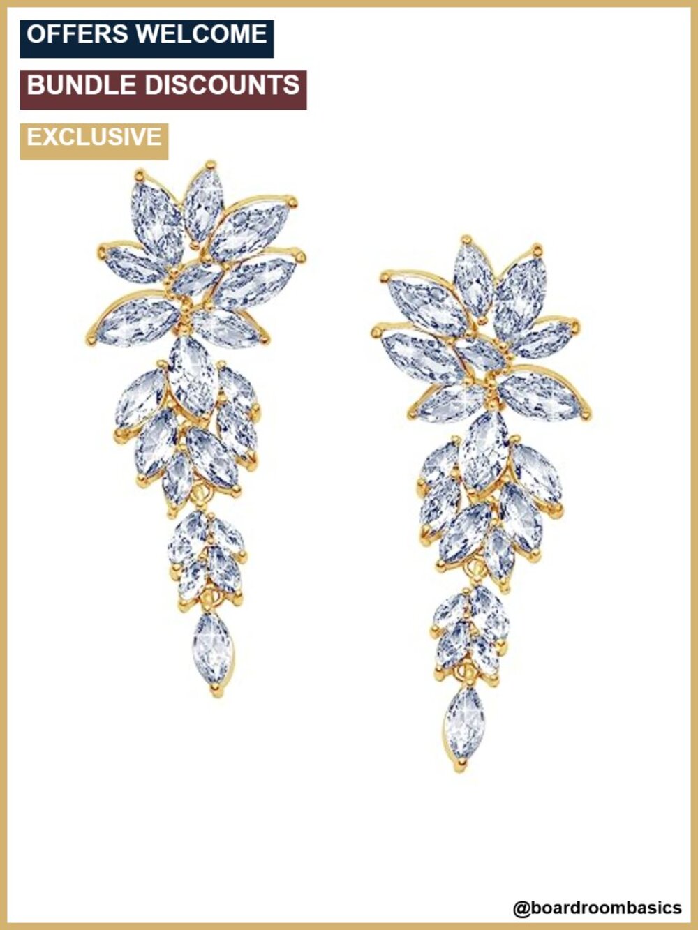 Marquise Cubic Zirconia Dangle Drop Earrings 18K Gold Plated Bridal Wedding